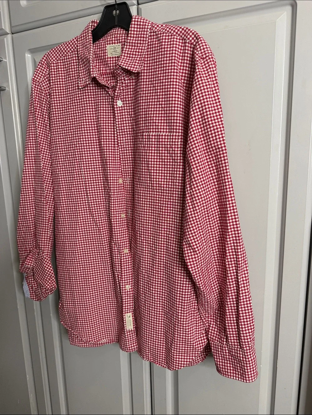 J Crew Men's Red Gingham Button-Up Shirt Sz L (16-16.5)